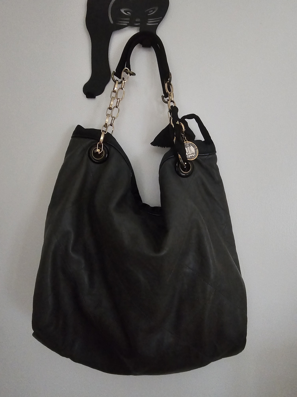 Lanvin Black Women's Tote Bag with Gold Chain Accents